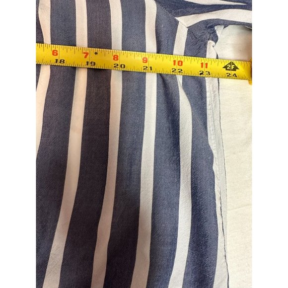 Fever Women Blue White Striped BoHo 3/4 Ruffle Sleeves Shirt Top Blouse Sz Large - Picture 14 of 15